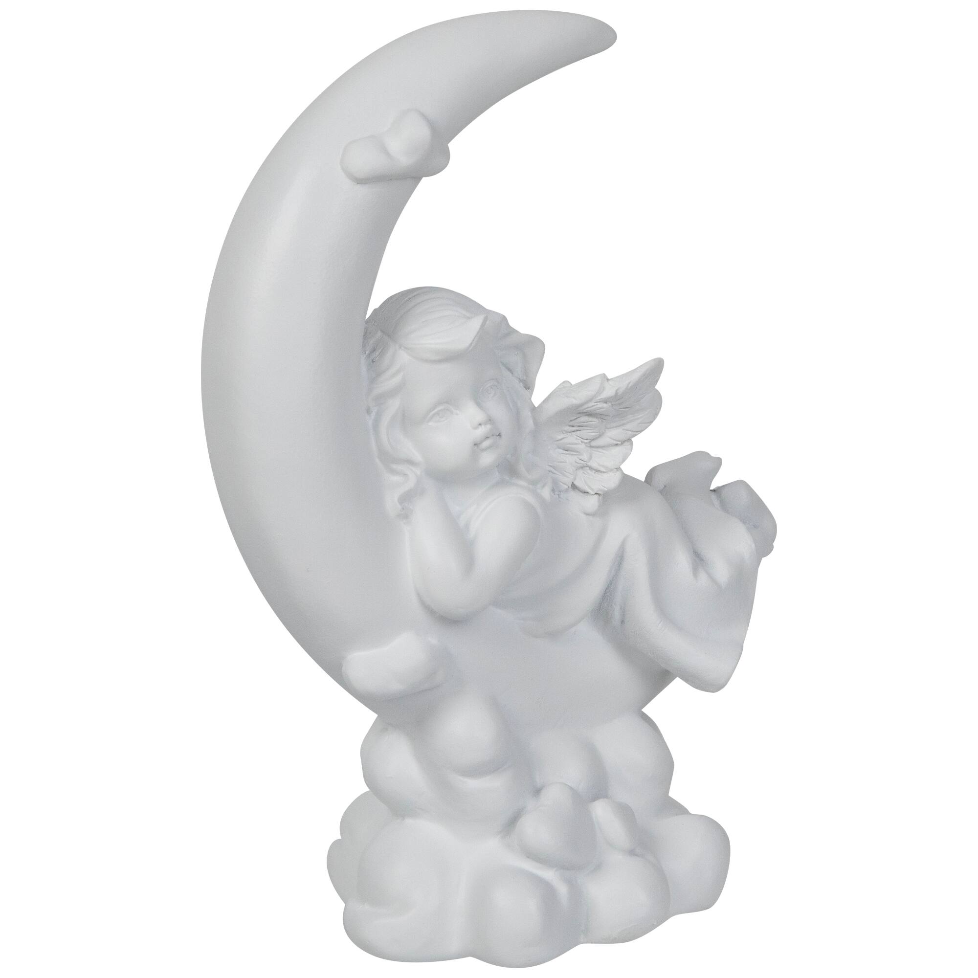 Girl Cherub Laying on Crescent Moon Statue - 7.25"